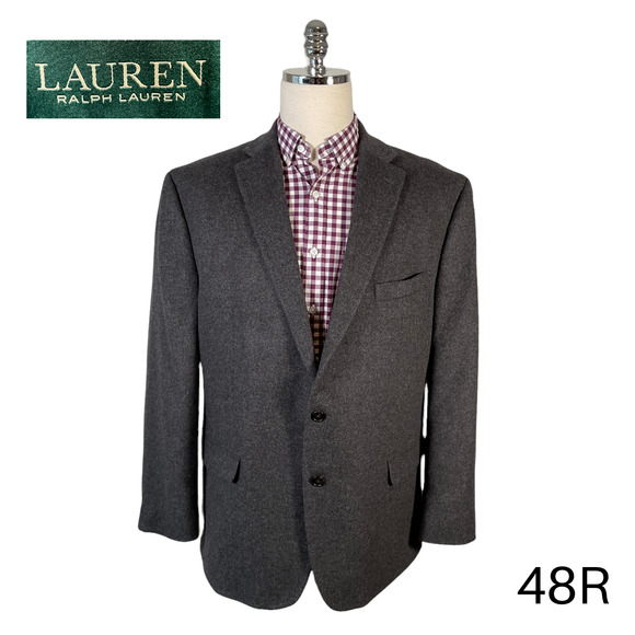 Lauren Ralph Lauren 48R Gray Wool Flannel Silk Sports Coat Blazer Two Button